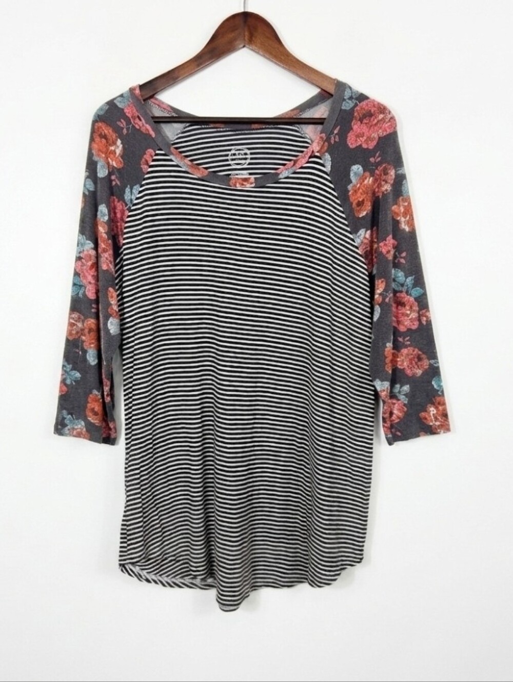 Maurices black-and-white striped body with  floral arms